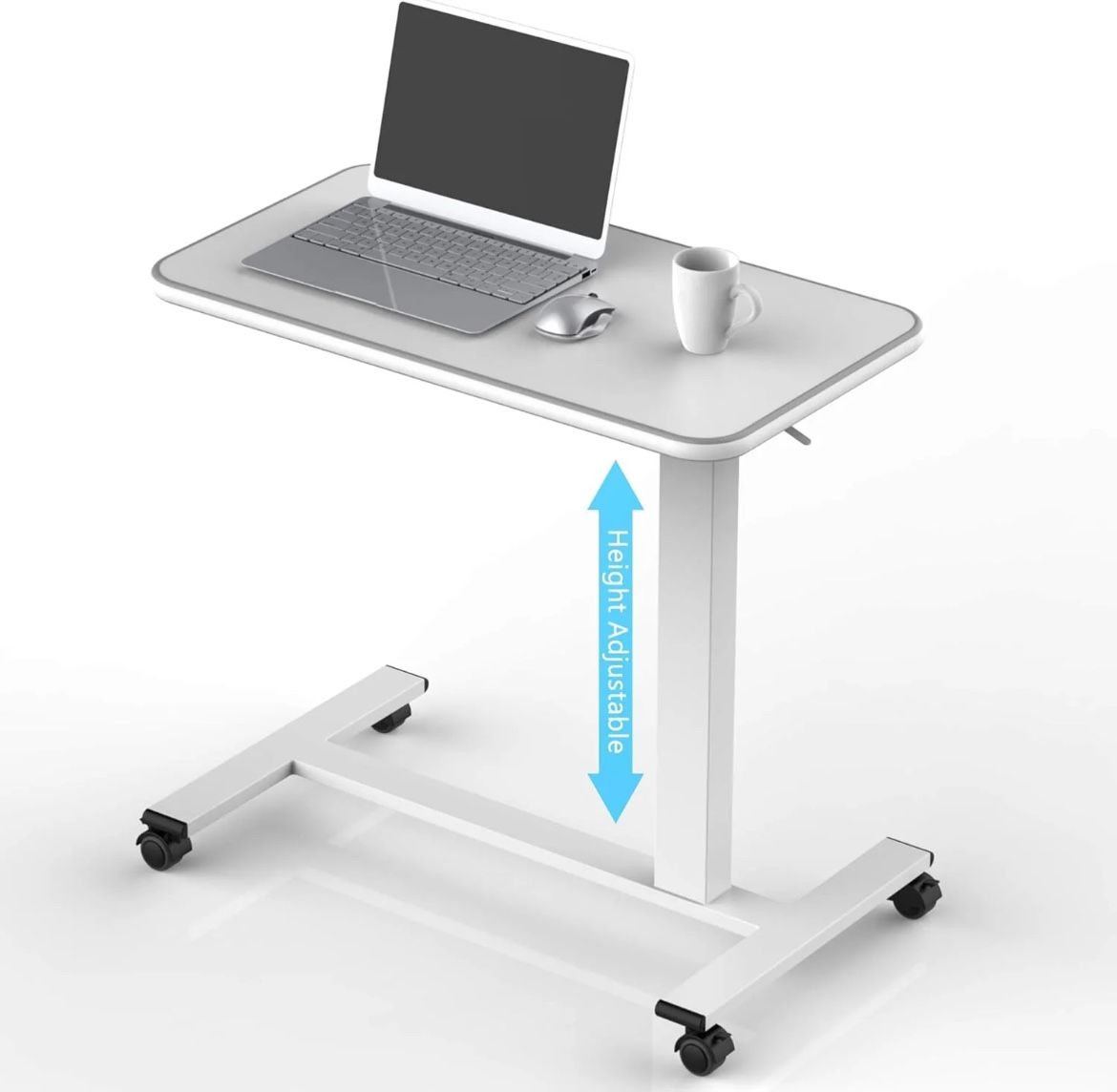 Hitacts Overbed Table Height Adjustable Pneumatic Hospital Bed Table With Lockable Wheels Rolling Bedside Table Standing Desk Bed Table For Home Offic