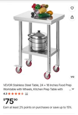 Stainless Steel Table, 24 x 18 Inches Food Prep