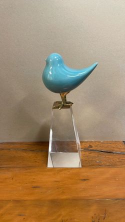 Turquoise Ceramic Bird Figurine on Crystal Base