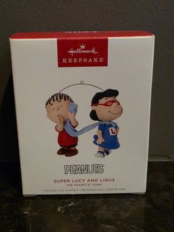Lot of 2 Peanuts Hallmark ornaments Super Lucy and Linus and 1 just Linus