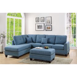 Blue Sectional Sofa - Ottoman Sold Separately 