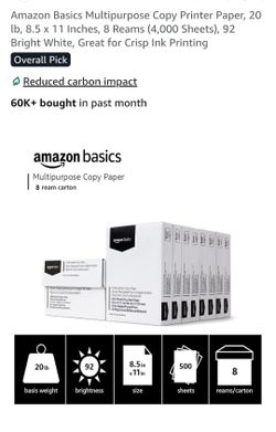 Amazon Basics Multipurpose Copy Paper 8 Reams