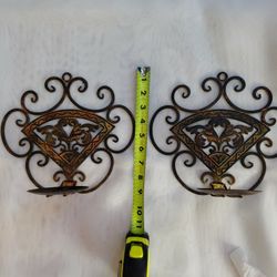 Metal Ornate Wall Sconce Candle Holder Pair