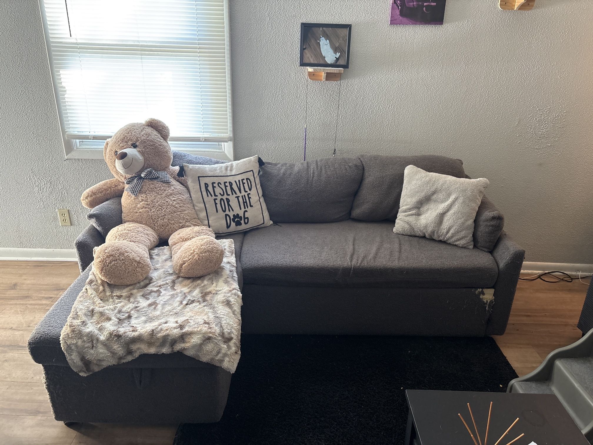 FREE PICK UP ONLY. Gray L-Shaped Sofa w. Storage Chaise