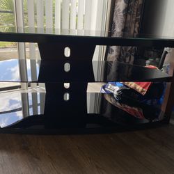  TV Stand with Glass Shelves for TVs 37" to 55" in chocolate walnut