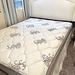 Comfy Queen Mattress And Boxspring With Headboard And Basic Metal Frame