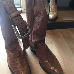 Cowboy Boots Ostrich Leather Size 10.5 With Matching Belt