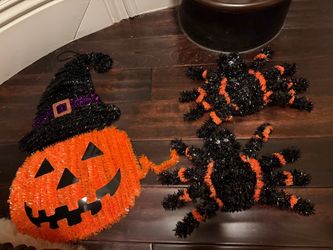 3 for $7- Halloween Tinsel Pumpkin and 2 Spider Decor