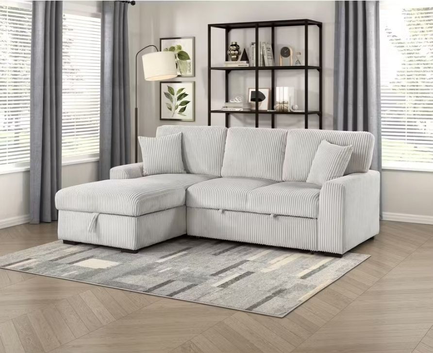 40% SALE Two Piece Fabric Sectional With Storage And Sleeper