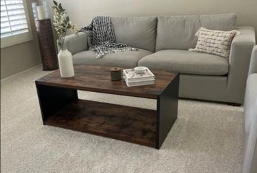 Matte Black Rectangle Wood Coffee Table with Open Box Frame and shelf retails $280
