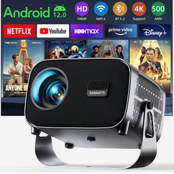 Smart Projector with WIFI and Bluetooth, 500ANSI Native 1080P Portable Projector, Auto Keystone Movie Projector for Ho
