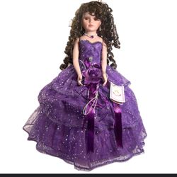 Quinceanera Umbrella Doll 18" Porcelain Purple Kinnex Collection Quince Anos