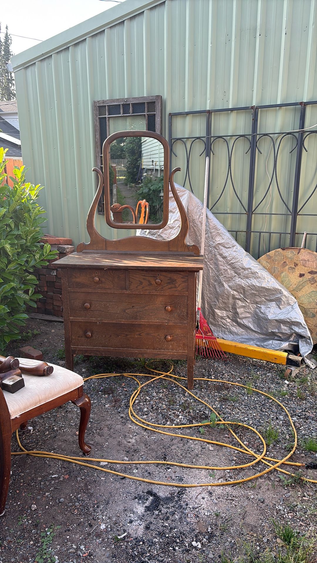 Antique Buffet Table With Mirror