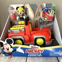 Disney Junior Mickey Mouse Funhouse Fire Truck Ladder Raises Vehicle & Figure
