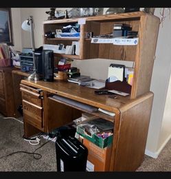 Oak Wood Desk with Hutch