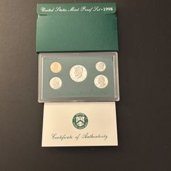 Coins – Brilliant Uncirculated 1998S  (San Francisco) Proof Set in Original Mint Packaging - Total 5 Coins