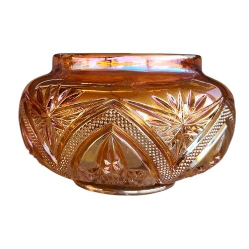 Brockwitz Germany Curved Star (Zurich) Marigold Flower Bowl Carnival Glass