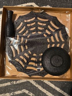 Halloween black spiderweb desert/cake stand. Set of 2