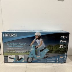 Kids 24V Retro Euro-Style Battery-Powered Electric Scooter, Ages 13+