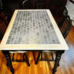 Gray Mosaic Tile Top Farmhouse Style Kitchen Dining Table