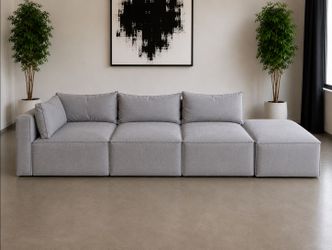 Oversized Modular Sectional Couch with Ottoman | Modern Gray Sofa