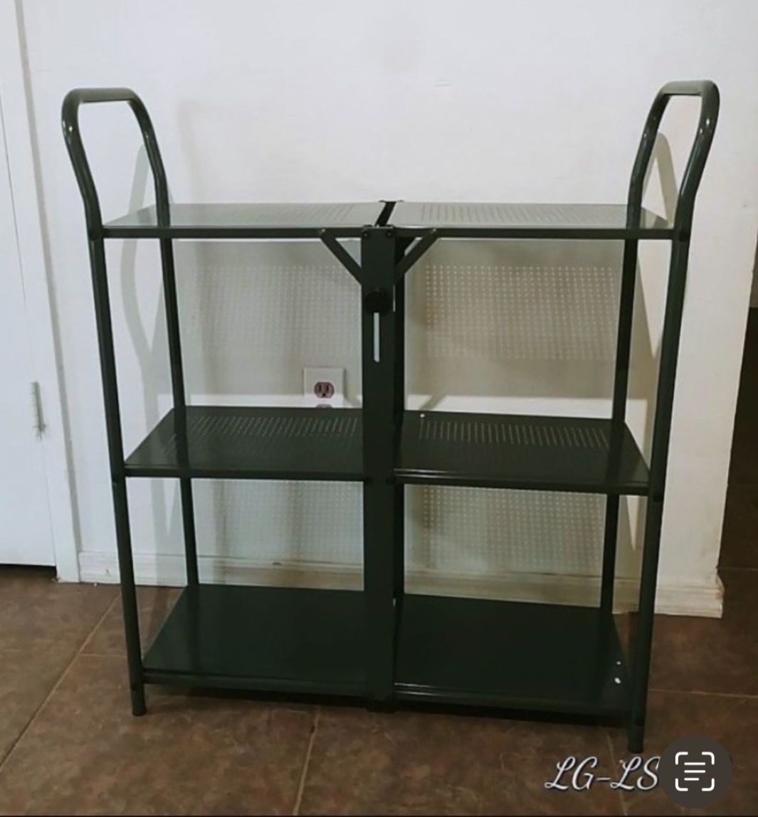 Grey storage metallic cart. It folds for storage