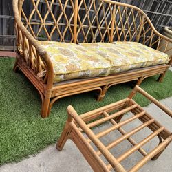 Vintage bamboo rattan mid century sofa couch tiki