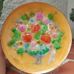 Sascha Brastoff Original Hand-painted Pooled Enamel On Copper Charger Dated 1961