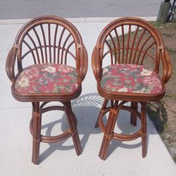 Boho Rattan Swivel Barstools 