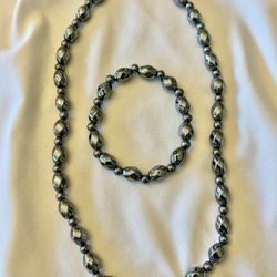 Beautiful and Unique Hematite Necklace and Stretch Bracelet Set