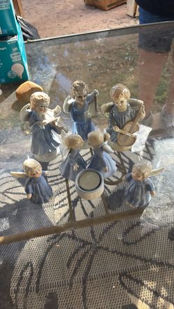 Porcelain Angel Figurine Set with Candle Holder