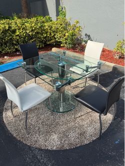 Glass dinning room table modern extendable 4 chair black white mesa de comedor