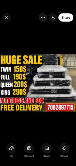 Huge sale for Mattress And Box Twin size #mattress and box 150.$ full 190$ Queen 200$ king 290$. free delivery free set up 708….289…7715… cash or Zell