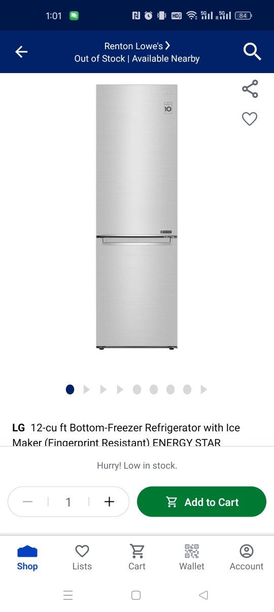 LG 24 inch refrigerator with bottom freezer