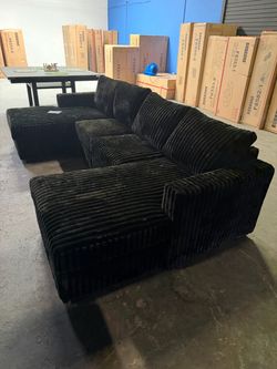 🛋️ New Black Corduroy Sectional Sofa with Double Chaise