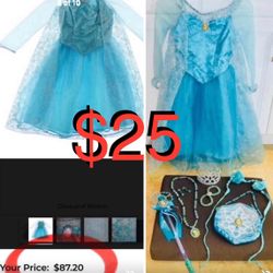 $25 Disney Parks Authentic Frozen Costume with Jewelry and accessories like New size 6 all included