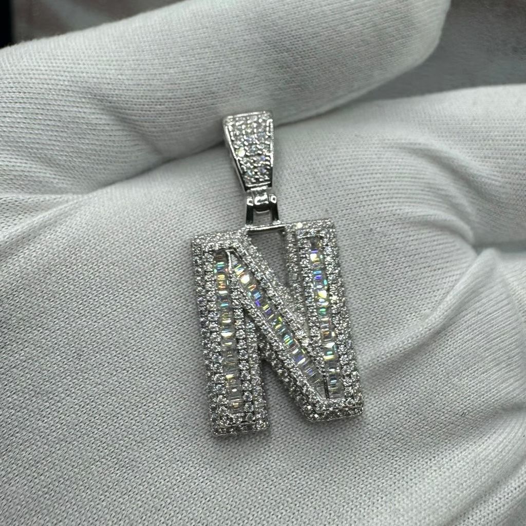 A Moissanite Initial in Sterling Silver with a CTW of 2.42 in Bugget Style