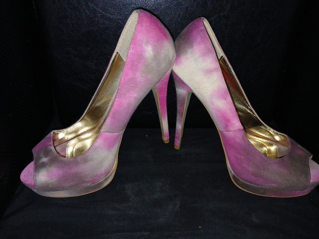 Size 10 Pink and Gray Peep Toe Heel