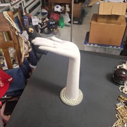 Vintage RPM Displays Mannequin Hand Jewelry Stand - Matte White W/Iridescent Rhinestones 13" Tall In Excellent Condition