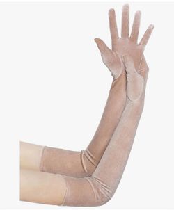 Khaki Long Opera Party Gloves Velvet Elbow Gloves 1920s, Flapper, Gatsby, Tea Party, Costume Accessories
