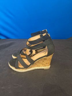 Raport Black Strappy Wedge Heels (Size 7.5)