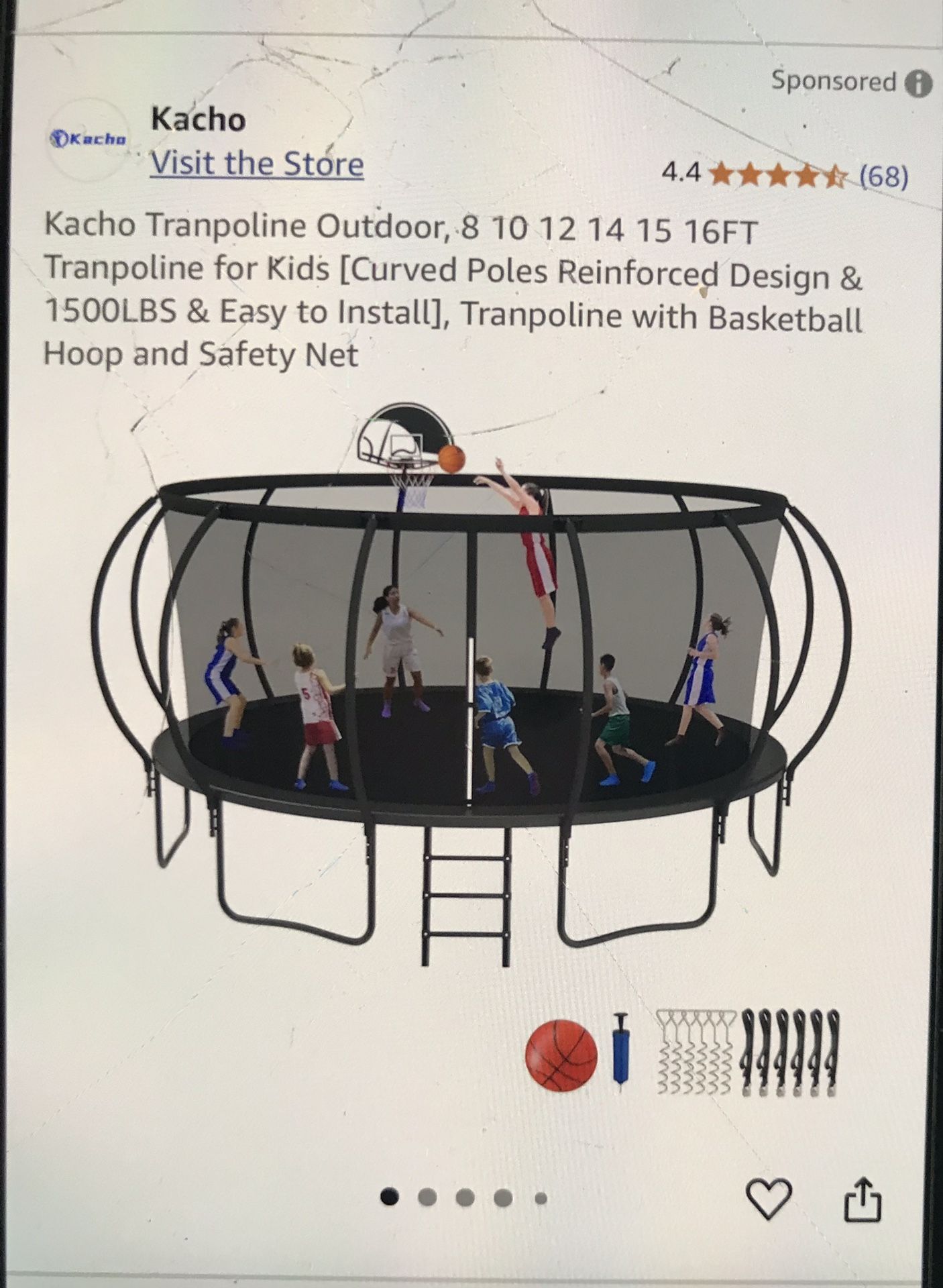 Kacho trampoline outdoor 14ft with basketball hoop and safety net brand new