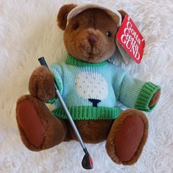 Gund Vintage 1990's Bogey Golfer
Brown Teddy Bear W/ Golf Club 
9” Plush Stuffed