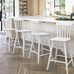 4X White 24” Solid Wood Barstools 