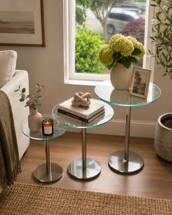 Contemporary clear tempered glass nesting side table