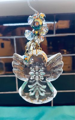 Beautiful cut crystal and beaded angel ornament with iridescent beads