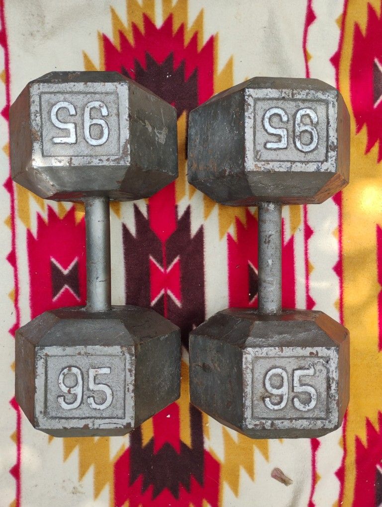 PAIR OF 95 LB. STEEL HEX DUMBBELLS