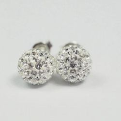 Silver Clear Crystal Pavé Ball Stud Earrings