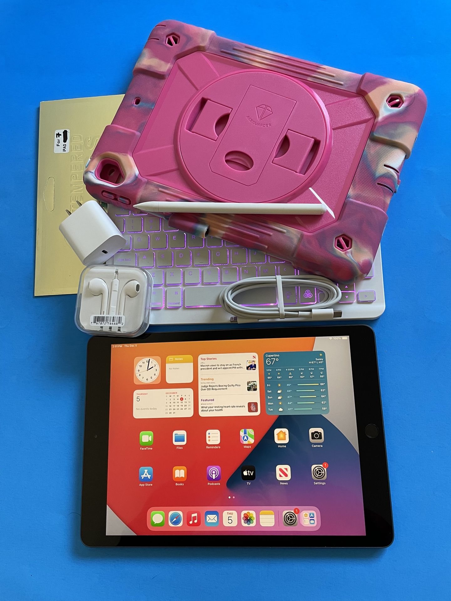 Apple IPad 7th Generation (10.2” Retina /Latest IOS 18/ 2019 model) 32GB with stylus pen, keyboard, case & Accessories (128GB $259)