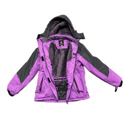GEMYSE Women’s Ski Jacket Purple and Black Insulated Winter Jacket with Hood